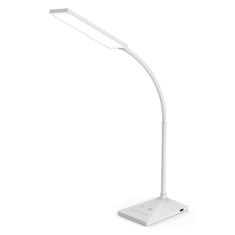 RAOYI LED Desk Lamp, 12W Dimmable Table Lamp Eye-Caring Reading Light with USB Charging Port Touch Control 5 Color Modes 7-Level Brightness Adjustable for Office Home Bedroom (White) - Image 1